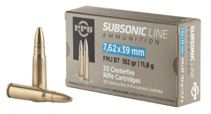 PPU PPS76239 Subsonic  7.62x39mm 182 gr Full Metal Jacket Boat Tail 20rd Box