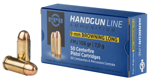 PPU PPH9BL Handgun  9mm Browning Long 108 gr Full Metal Jacket 50rd Box