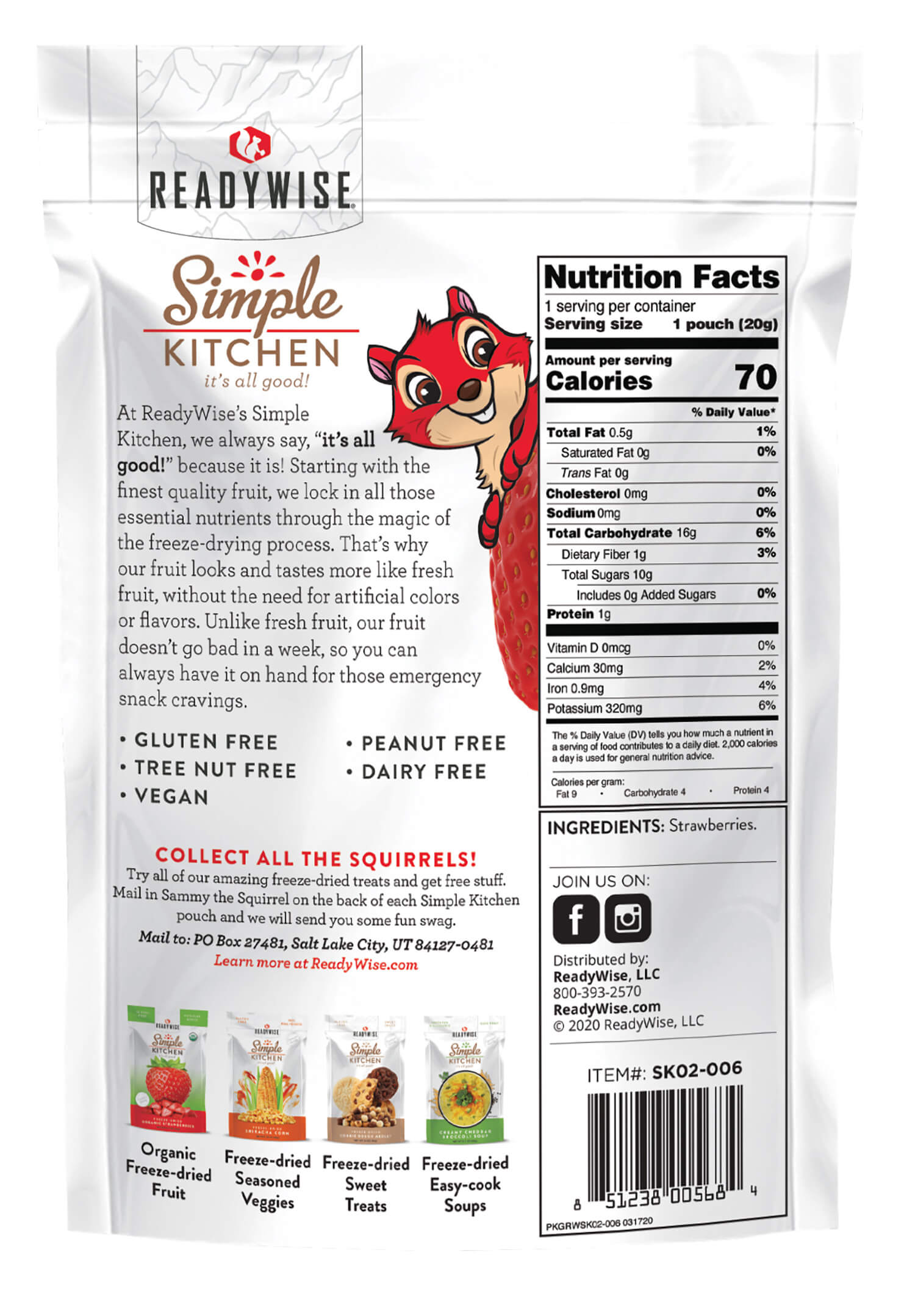 ReadyWise SK05006 Simple Kitchen Freeze Dried Fruit Strawberry 1 Serving Pouch 6 Per Case - Image 3