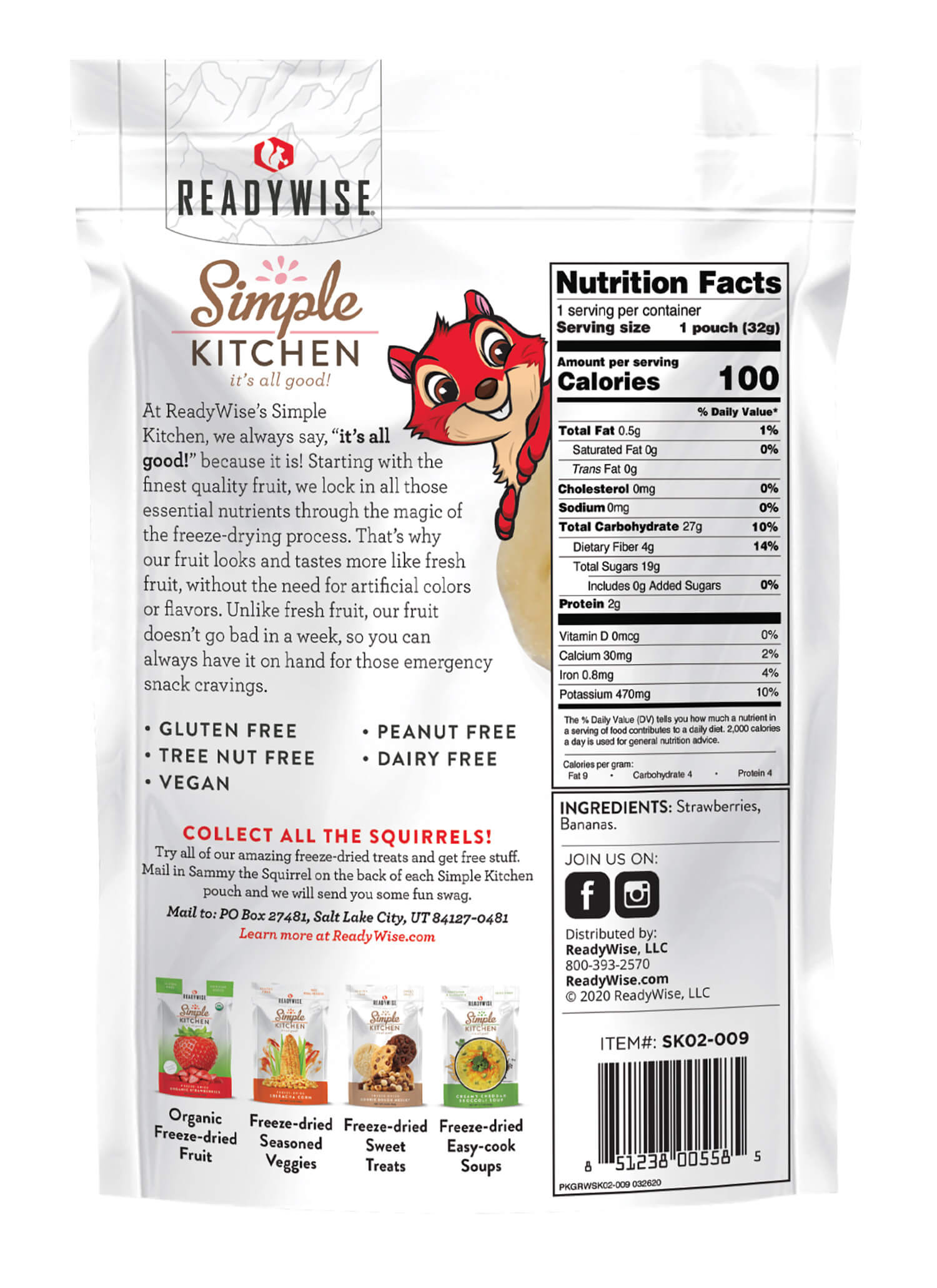 ReadyWise SK05009 Simple Kitchen Freeze Dried Fruit Strawberry & Bananas 1 Serving Pouch 6 Per Case - Image 3