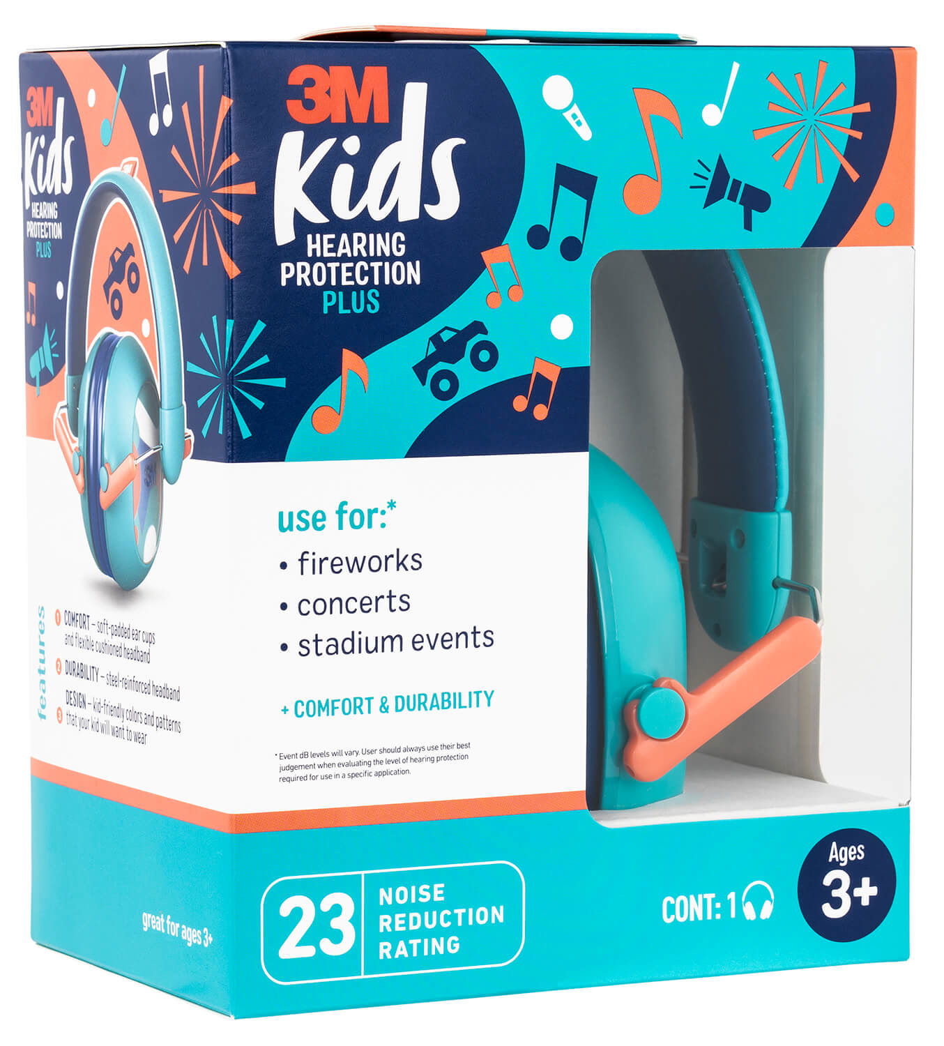 Peltor PKIDSPTEAL Kids Hearing Protection Plus 23 dB Over the Head Teal Ear Cups with Teal Headband Youth 1 Pair - Image 2