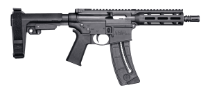 Smith & Wesson 13321 M&P15  Pistol 22 LR 8" Black Carbon Steel Barrel 25+1  Black SB Tactical SBA3 Adjustable Arm Brace Stock  Black Magpul MOE Grip  Manual Safety  Optics Ready