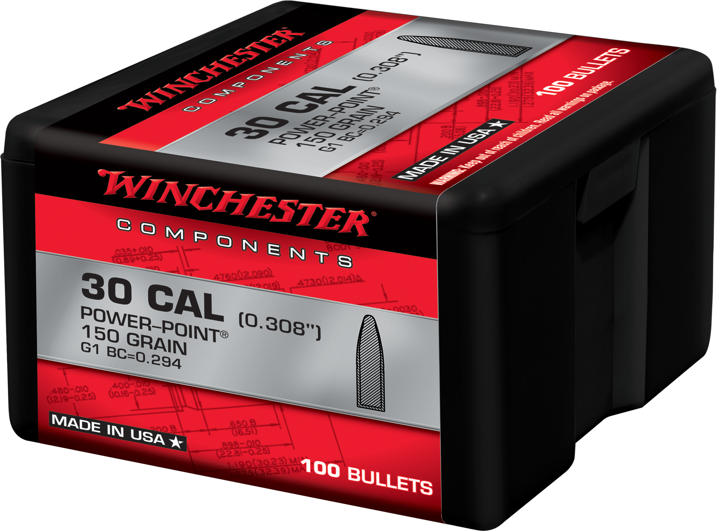 Winchester Ammo WB30PP150X Centerfire Rifle Reloading 30 Cal .308 150 gr Power-Point (PP)