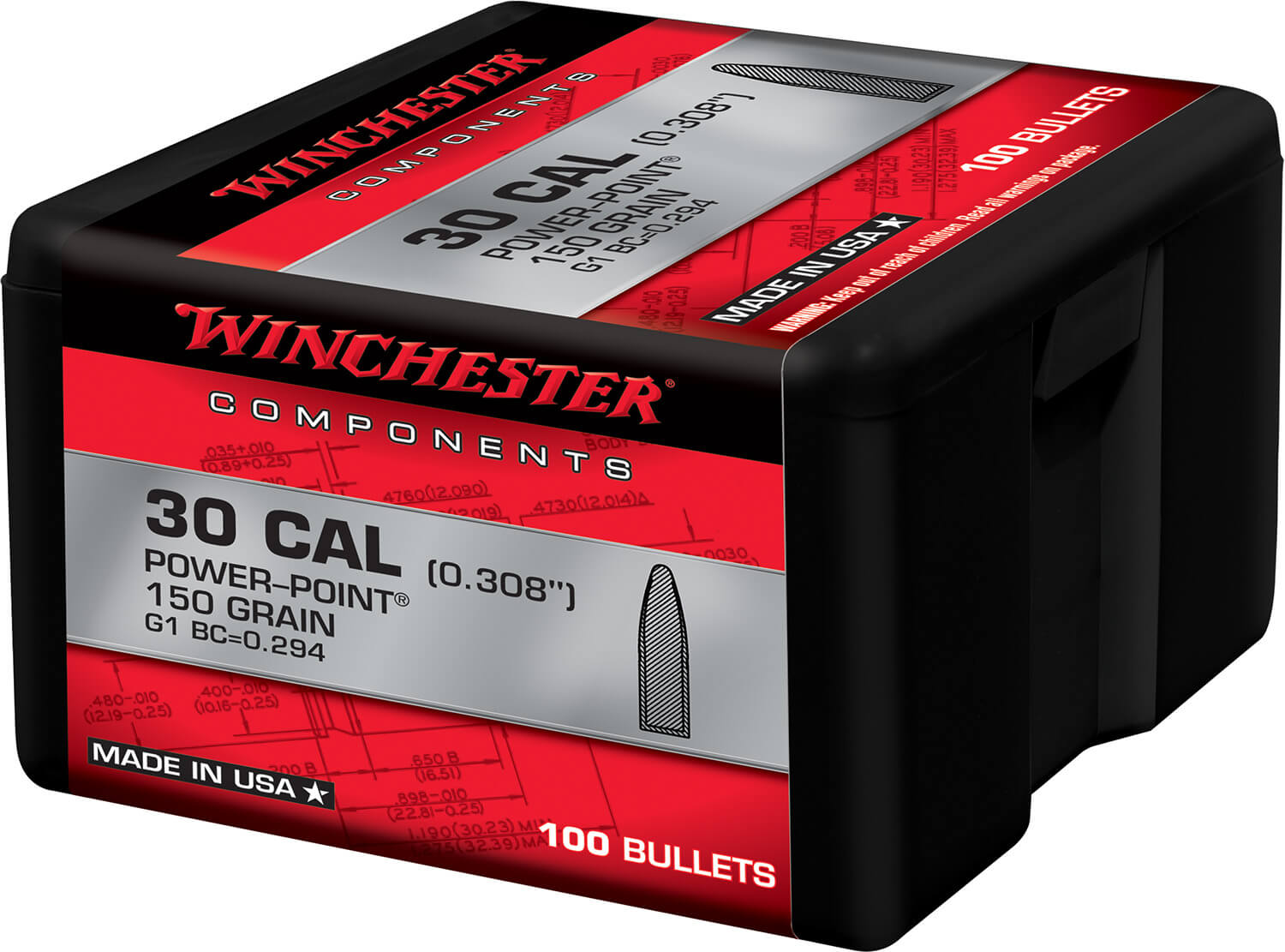Winchester Ammo WB30PP150X Centerfire Rifle Reloading 30 Cal .308 150 gr Power-Point (PP) - Image 2