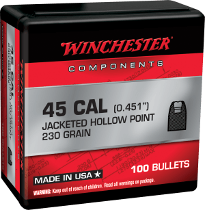 Winchester Ammo WB45HP230X Centerfire Handgun Reloading 45 Cal .451 230 gr Jacket Hollow Point 100rd Box