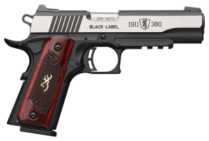 Browning 051972492 1911-380 Black Label Medallion Pro Compact 380 ACP 8+1 3.63" Target Crown Steel Barrel  Blackened w/Silver Polished Flats Serrated SS Slide  Matte Black Polymer Frame w/Beavertail & Picatinny Rail