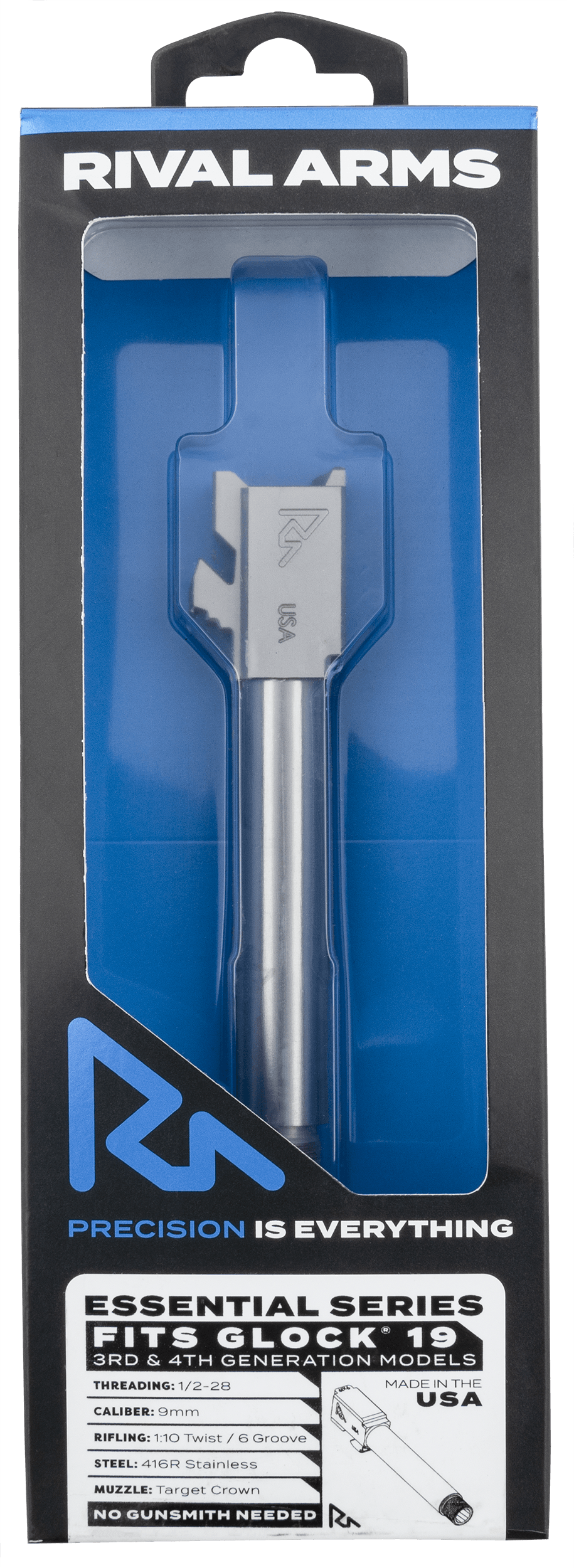 Rival Arms RARA22G202D Essential V2 Drop-In Barrel 9mm Luger 4.49" Stainless Steel Finish & Material with Threading for Glock 19 Gen3-4