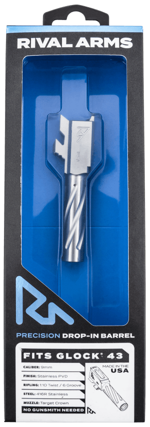Rival Arms RARA20G301D Precision V1 Drop-In Barrel 9mm Luger 3.41" Stainless PVD Finish 416R Stainless Steel Material for Glock 43 43X