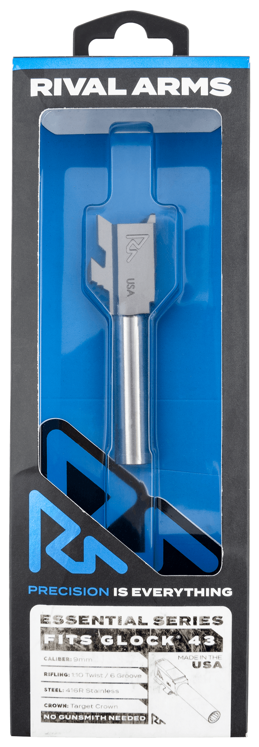 Rival Arms RARA22G301D Essential V2 Drop-In Barrel 9mm Luger 3.41" Stainless Steel Finish & Material for Glock 43