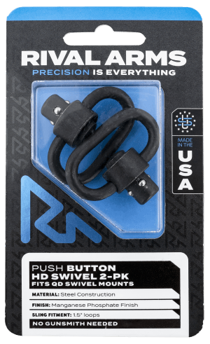 Rival Arms RARA92S1A HD Swivel Set  Black Manganese Phosphate Steel with 1.5" Loops & Push Button