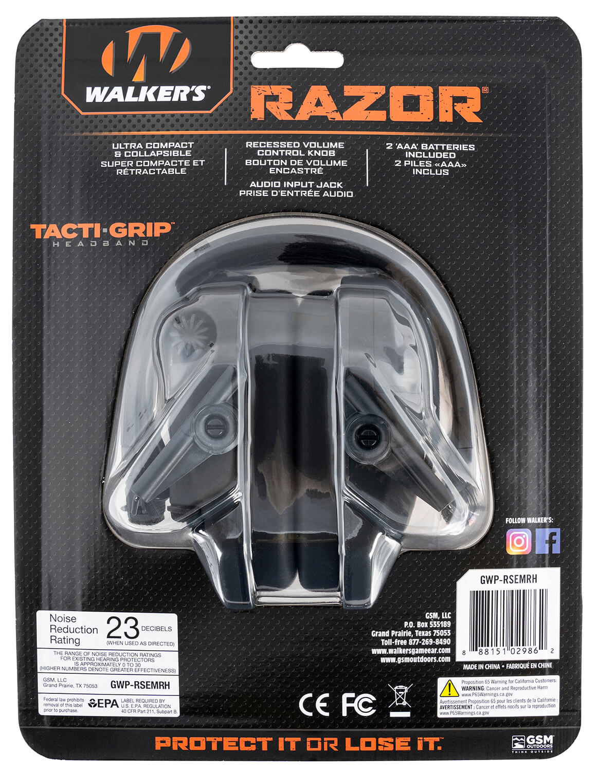 Walker's GWPRSEMRH RAZR Razor Slim Electronic Muff 23 dB Over the Head Black Polymer - Image 2