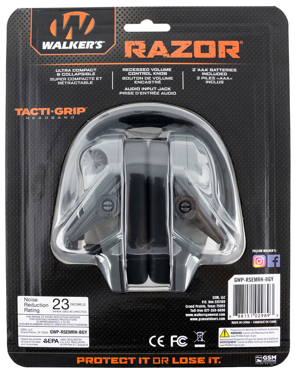 Walker's GWPRSEMRHBGY Razor Slim Electronic Muff 23 dB Over the Head Battleship Gray/Black Polymer - Image 2