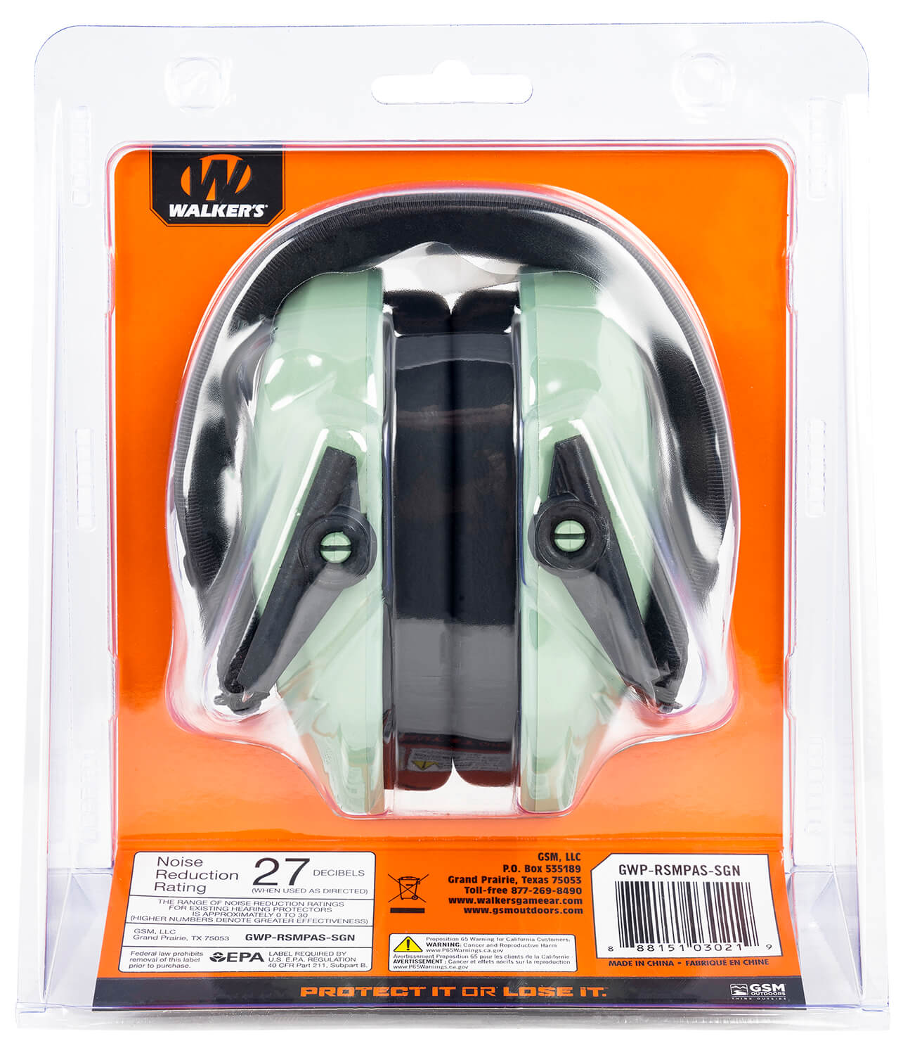 Walker's GWPRSMPASSGN Razor Slim Passive Muff Polymer 27 dB Over the Head Sage Green/Black Adult - Image 2