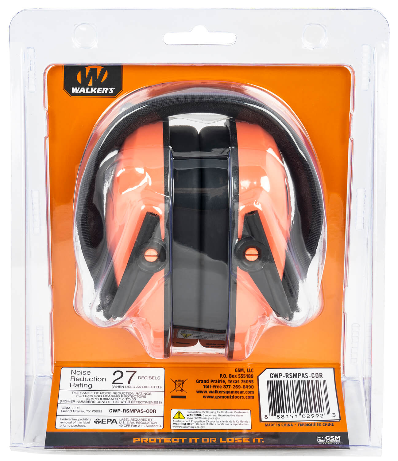 Walker's GWPRSMPASCOR Razor Slim Passive Muff 27 dB Over the Head Coral/Black Polymer - Image 2