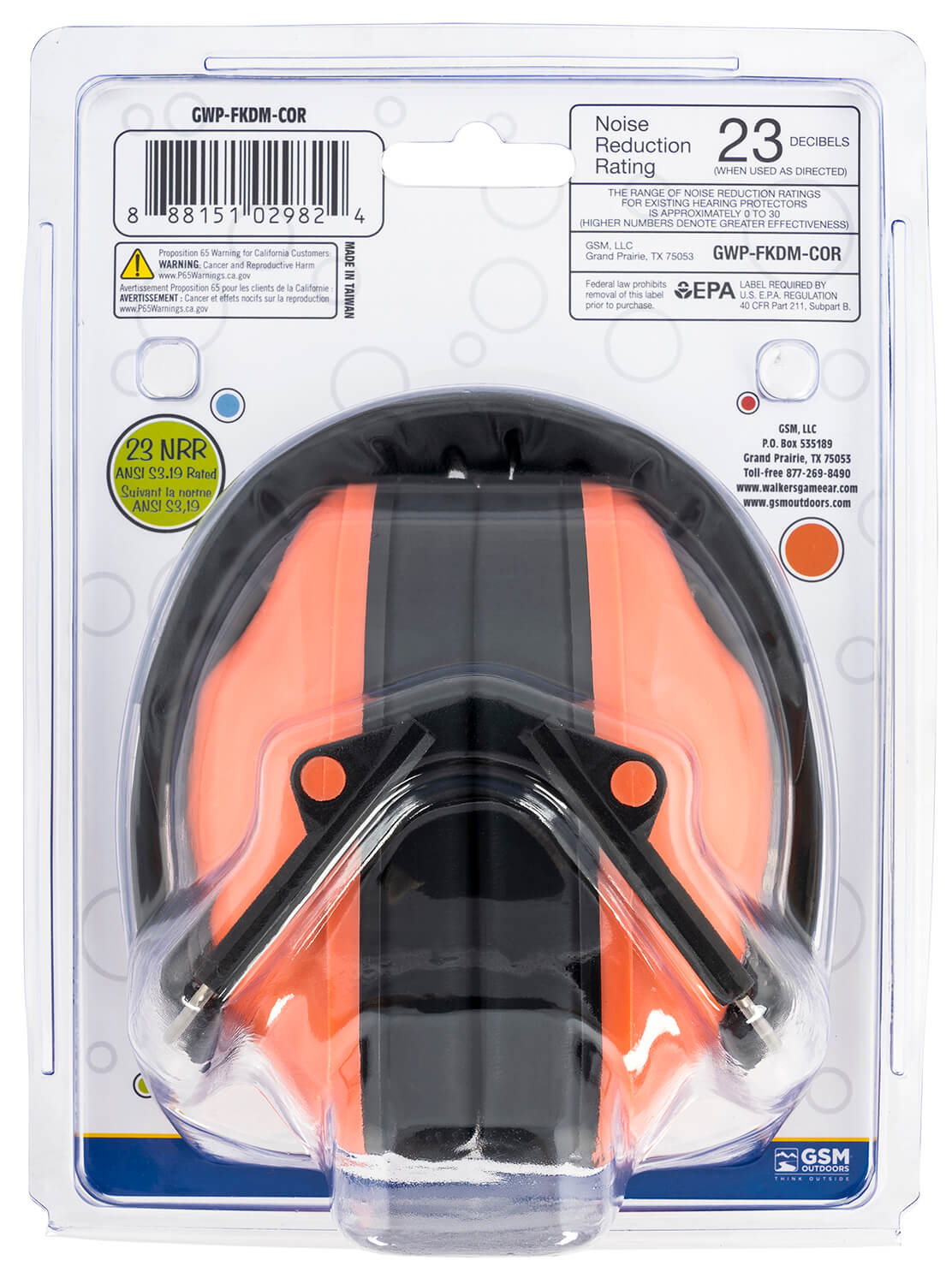 Walker's GWPFKDMCOR Youth Passive Muff 23 dB Over the Head Coral/Black Polymer - Image 2