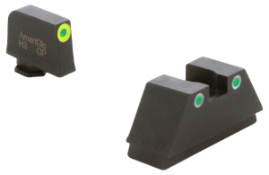 AmeriGlo GL333 Optic Compatible Sight Set for Glock Black | XL Tall Green Tritium with Lumigreen Outline Front Sight XL Tall Green Tritium with White Outline Rear Sight