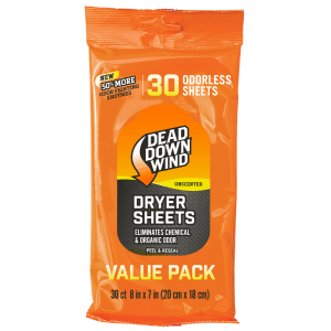 Dead Down Wind 113019 Dryer Sheets Odor Eliminator Odorless Scent Dryer Sheet 30 Per Pkg