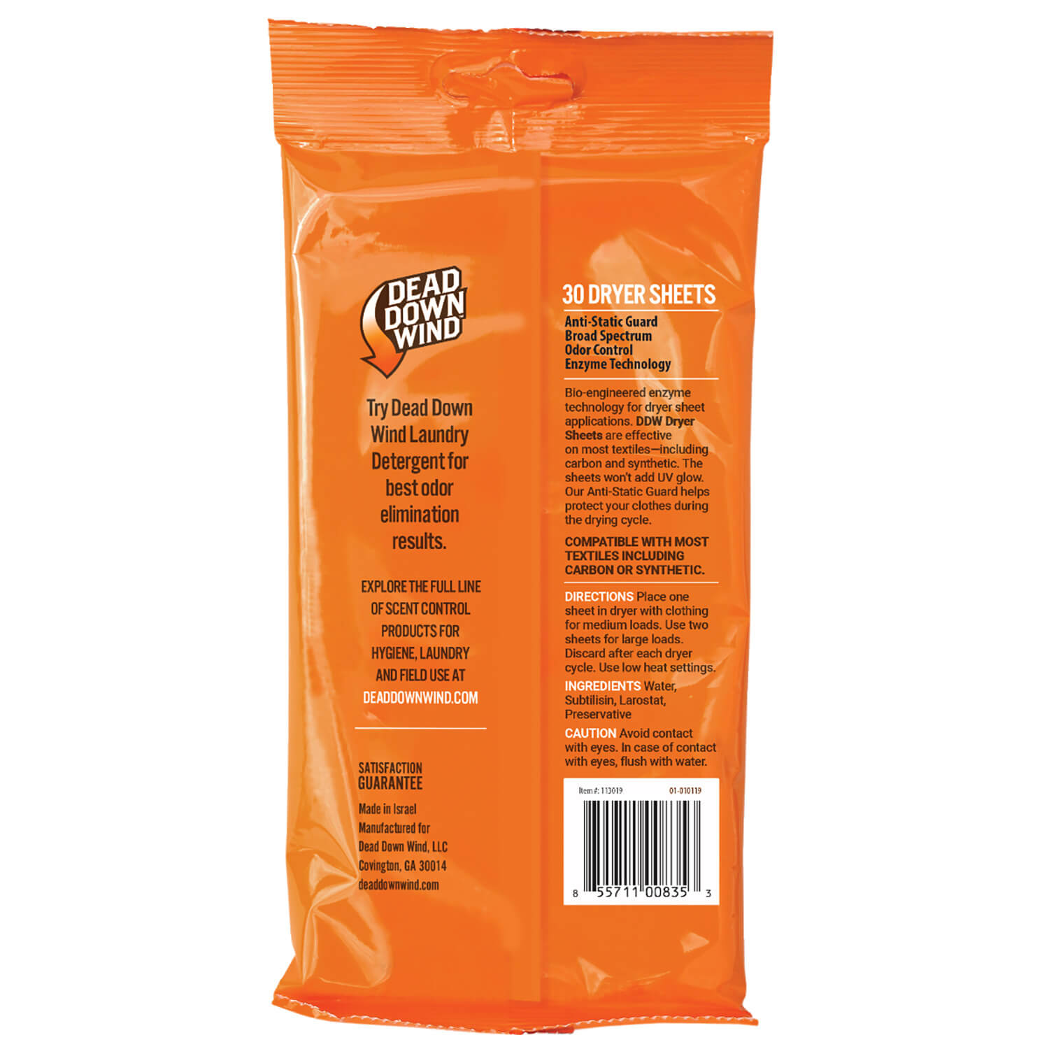 Dead Down Wind 113019 Dryer Sheets Odor Eliminator Odorless Scent Dryer Sheet 30 Per Pkg - Image 2