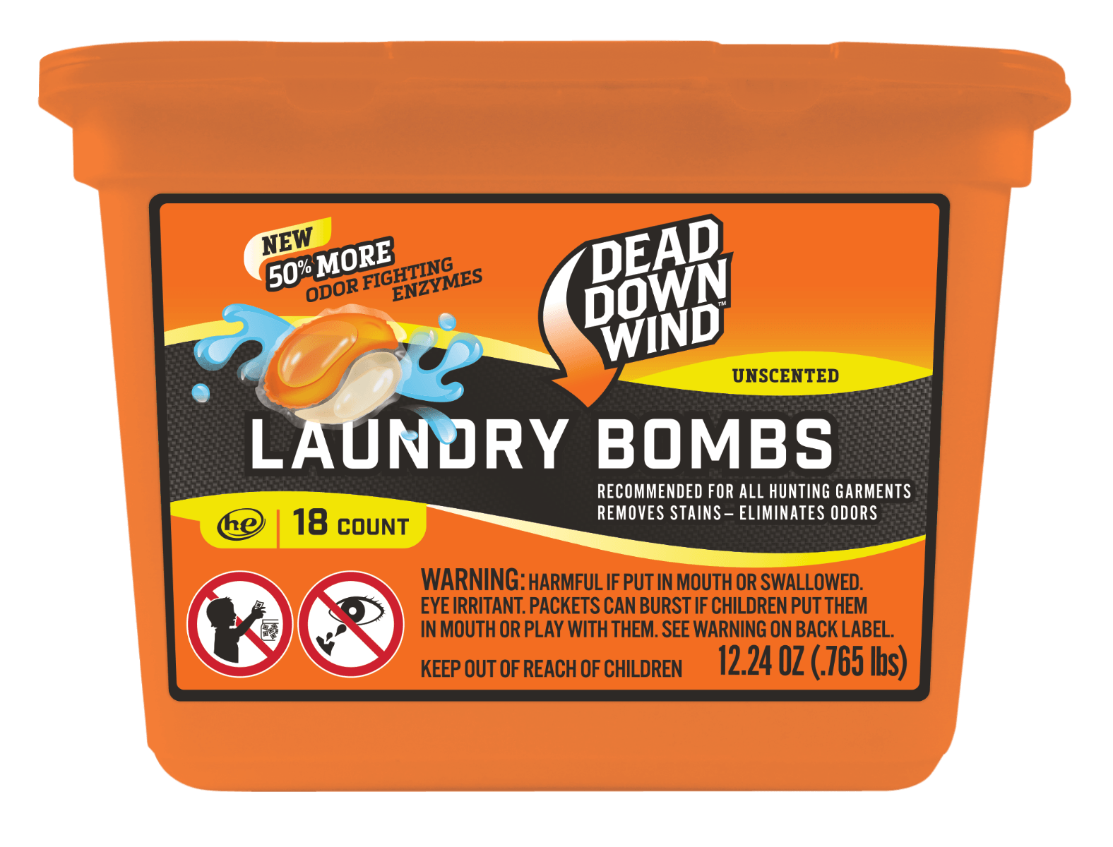 Dead Down Wind 118318 Laundry Bombs Odor Eliminator Unscented Scent 12.24 oz Tub 18 count