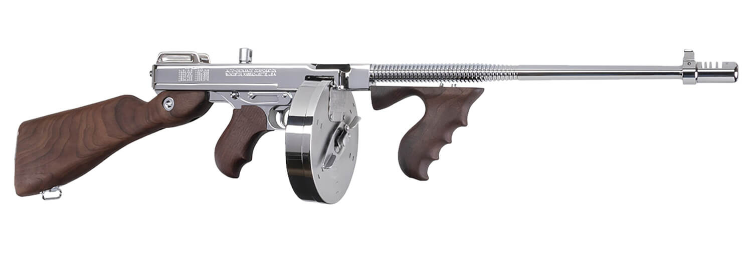 Thompson TI50DCR 1927A-1 Deluxe Carbine 45 ACP Caliber with 18" Barrel 20+1 Capacity (Stick) 50+1 Capacity (Drum) Hard-Chrome Plated Metal Finish American Walnut Stock Wood Grip Right Hand - Image 2
