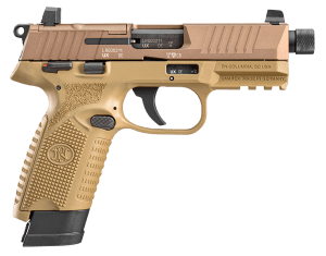 FN 66101006 502 Tactical 22 LR 10+1/15+1  4.60" Black Steel Threaded Barrel  Flat Dark Earth Optic Ready/Serrated Slide & Polymer Frame w/Picatinny Rail  FDE Textured Polymer Grip  Ambidextrous