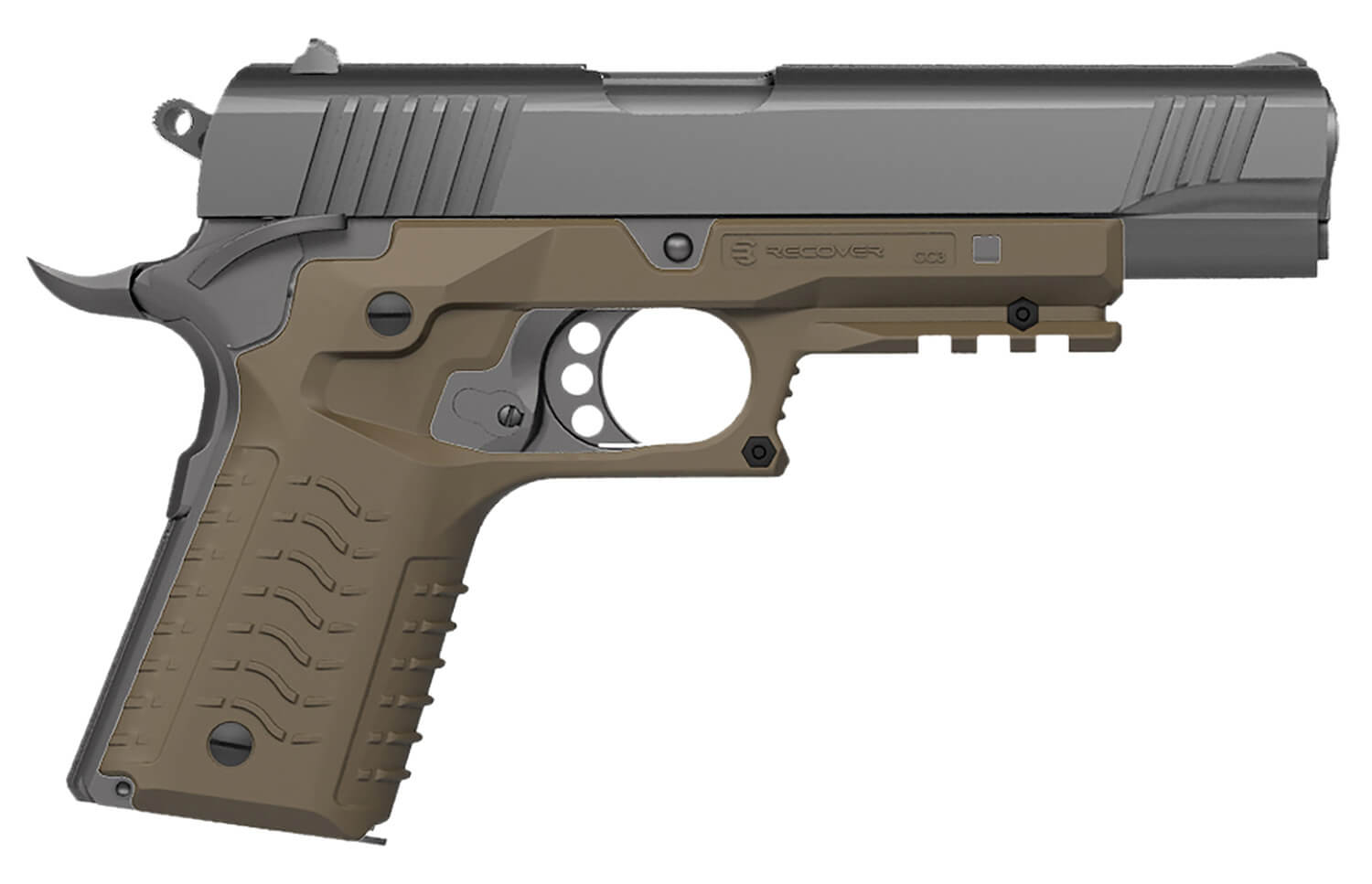 Recover Tactical CC3H02 Grip & Rail System Tan Polymer Picatinny for Standard Frame 1911 - Image 2