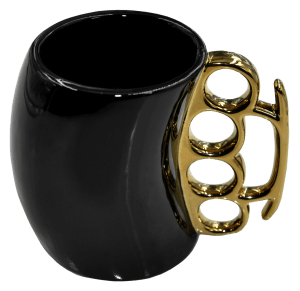 Caliber Gourmet CBGM1026 Caliber Gourmet Brass Knuckle Mug Black & Gold Ceramic Brass Knuckles