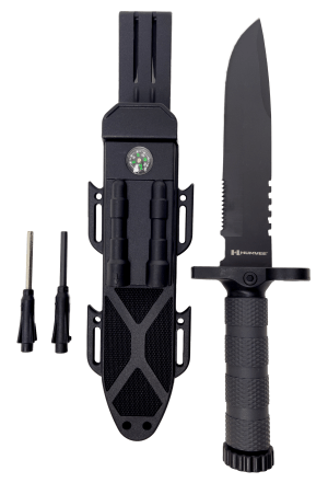 Humvee Adventure Gear HMVKFXB01 Next-Gen Survival Knife 7.50" Fixed Sawback Plain Black Stainless Steel Blade/OD Green Textured Rubber Handle Includes Sheath