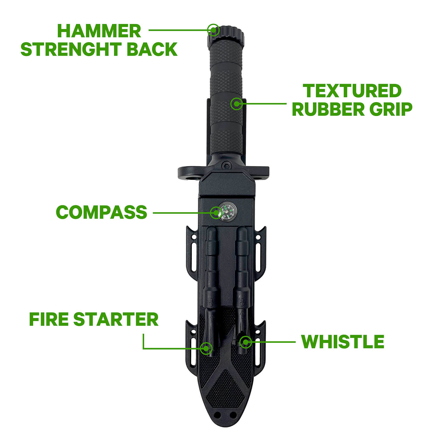 Humvee Adventure Gear HMVKFXB01 Next-Gen Survival Knife 7.50" Fixed Sawback Plain Black Stainless Steel Blade/OD Green Textured Rubber Handle Includes Sheath - Image 2