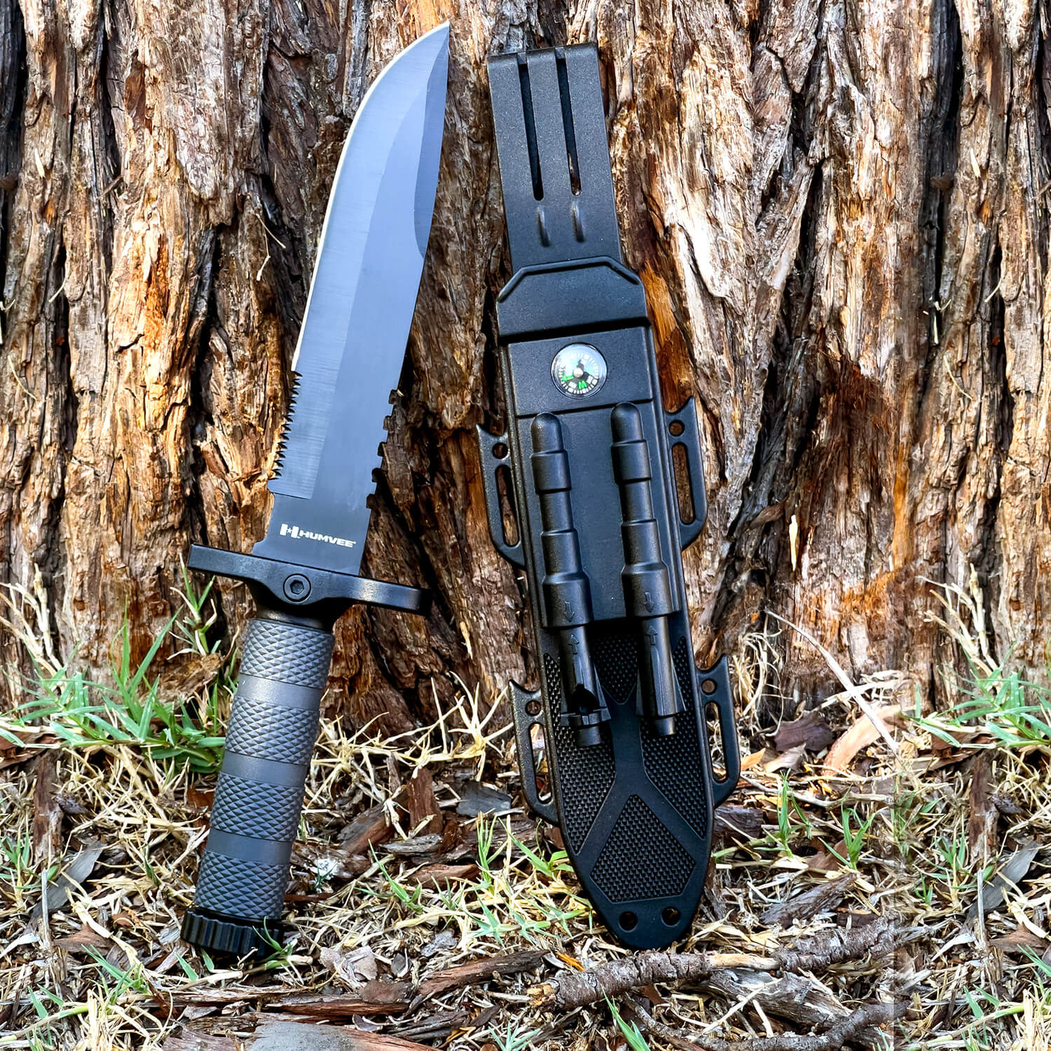 Humvee Adventure Gear HMVKFXB01 Next-Gen Survival Knife 7.50" Fixed Sawback Plain Black Stainless Steel Blade/OD Green Textured Rubber Handle Includes Sheath - Image 3