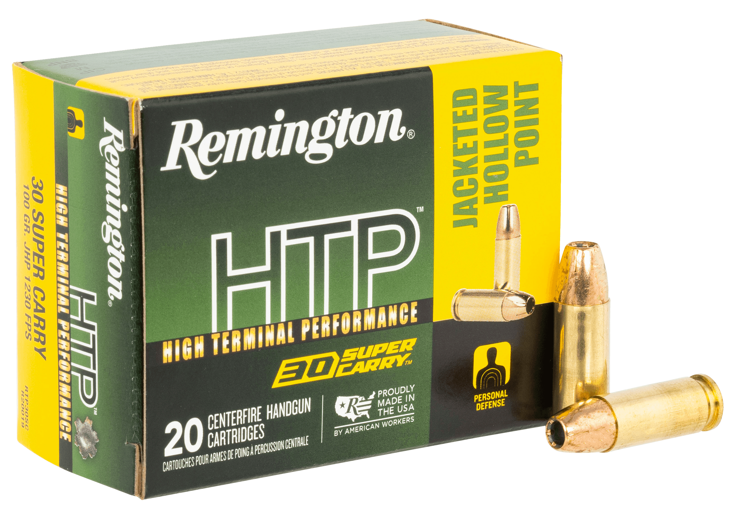 Remington Ammunition R20019 HTP 30 Super Carry 100 gr Jacket Hollow Point 20rd Box