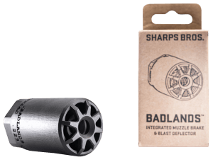 Sharps Bros BAD01 Badlands Muzzle Brake/Blast Deflector Heat Treated 17-4 Stainless Steel w/Nitride Finish 1/2"-28 tpi Threads 2.75"L 1.50" Outside Diameter for Multi-Caliber (.223-.354)