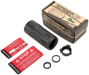 Strike Industries BSOPPRESSORUBK Oppressor Universal Blast Shield Multi-Cal 3.37"L 1.61"D Black Anodized Steel/Aluminum for Barrels with 1/2" & 5/8" Threads (Max .98"D Barrels)