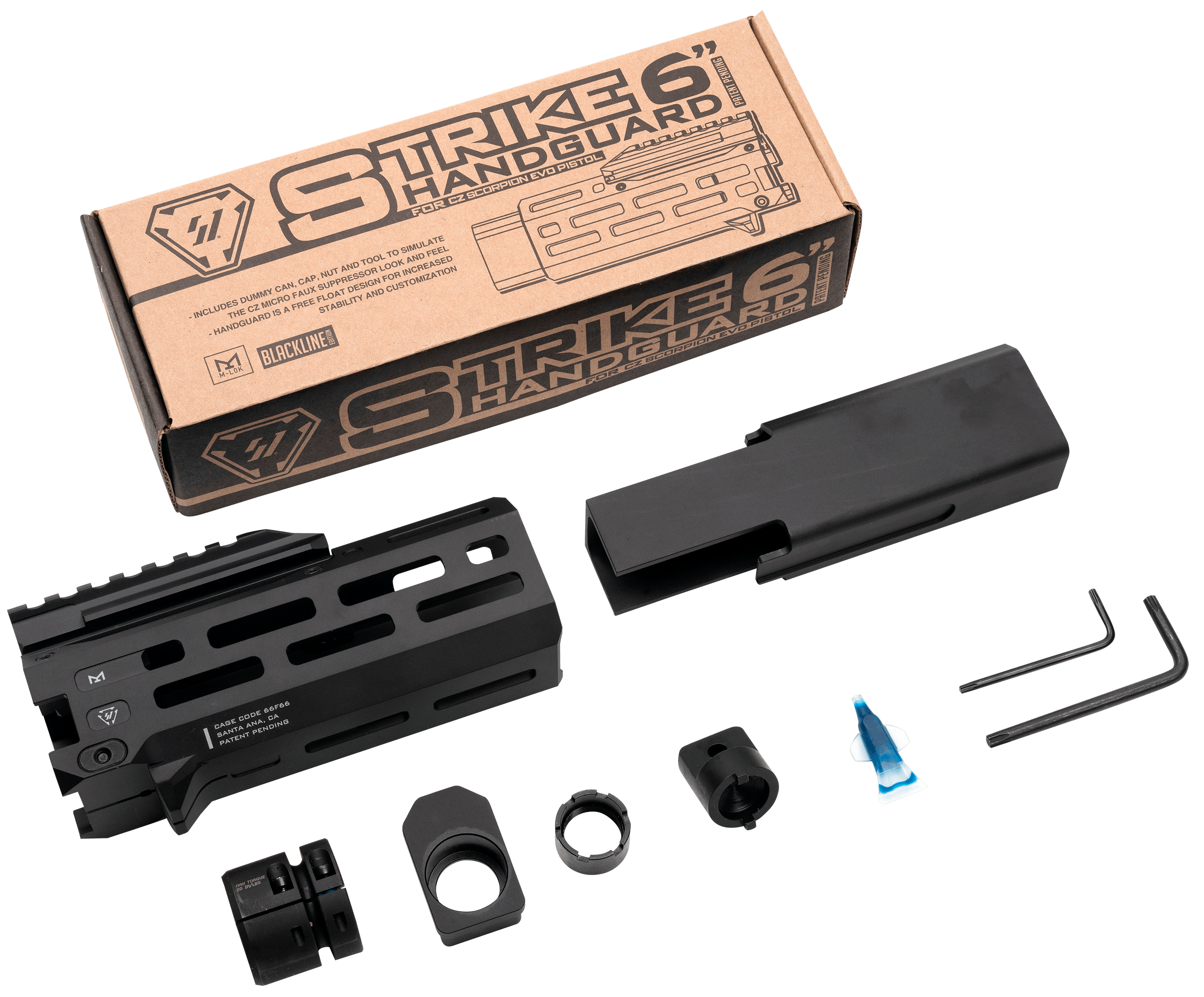 Strike Industries CEVOHG6BK Strike 6" M-Lok Black Aluminum with Faux Suppressor for CZ Scorpion EVO (7.72" Barrel Length)