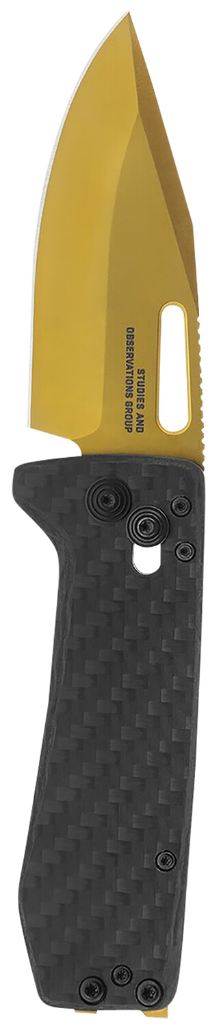 S.O.G SOG12630257 Ultra XR 2.80" Folding Clip Point Plain Gold TiNi Cryo S35NV Steel Blade/Black Textured Carbon Fiber Handle Includes Pocket Clip - Image 2
