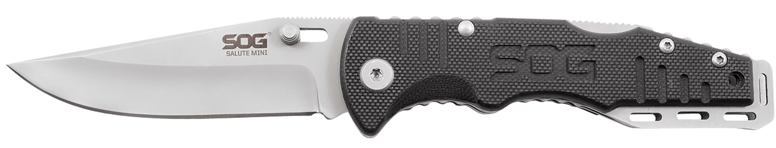 S.O.G SOGFF1001C Salute Mini 3.10" Folding Clip Point Plain Bead Blasted 8Cr13MoV SS Blade Black G10 Handle Includes Pocket Clip
