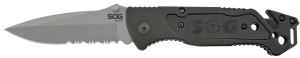 S.O.G SOG-FF24-CP Escape 3.40" Folding Clip Point Part Serrated Bead Blasted 9Cr18MoV SS Blade Black Anodized Aluminum Handle Includes Belt Clip