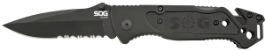 S.O.G SOGFF25CP Escape 3.40" Folding Clip Point Part Serrated Black Hardcased 9Cr18MoV SS Blade Black Anodized Aluminum Handle Includes Belt Clip