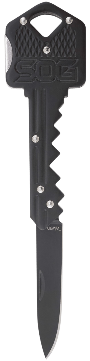 S.O.G SOGKEY101 Key 1.50" Folding Plain Drop Point Black Hardcased 5Cr13MoV SS Blade/Black Stainless Steel Handle