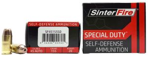 SinterFire Inc SF45155SD Special Duty (SD) 45 ACP 155 gr Lead Free Frangible Hollow Point 20rd Box
