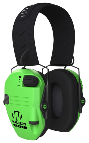 Walker's GWPRSEMHVG Razor Slim Electronic Muff 23 dB Over the Head Hi-Viz Green/Black Polymer