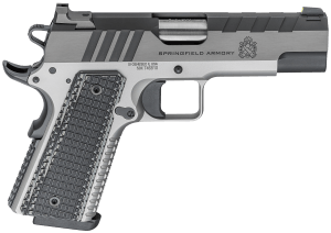Springfield Armory PX9217L 1911 Emissary 9mm Luger 9+1 4.25" Stainless Match Grade Bull Steel Barrel  Blued/Stainless Serrated/Tri-Top Cut Steel Slide  Stainless Steel Frame w/Beavertail  Black VZ Thin-Line G10 Grip