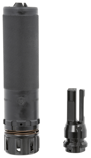 Dead Air SIERRA5KM Sierra-5  5.56mm 1.50"D 1/2"-28 tpi Thread Pattern Made of Stellite Baffles & Stainless Steel Tube with Black Cerakote Finish Includes KeyMo Flash Hider & Mount