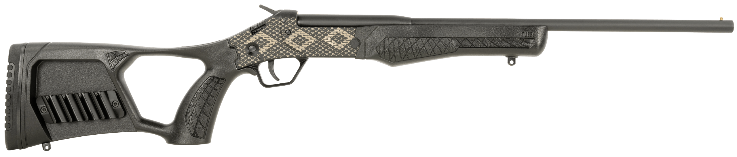 Rossi SSP1BKEN1 Tuffy Single Shot 410 Gauge with 18.50" Matte Black Barrel 3" Chamber 1rd Capacity Matte Black with Snakeskin Engraving Metal Finish & Black Fixed Thumbhole with Shell Holder Stock Right Hand (Youth)