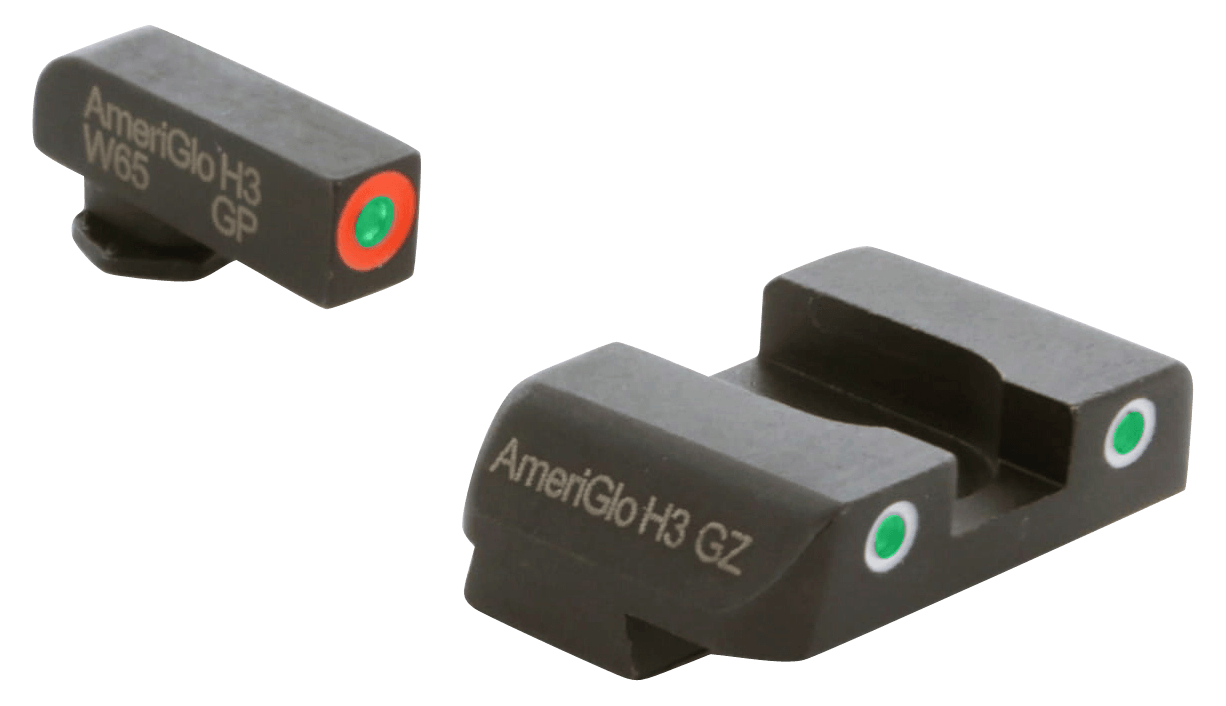 AmeriGlo GL241 Spartan Sight Set for Glock Black | Green with Orange Outline Front Sight Green Tritium with White Outline Rear Sight