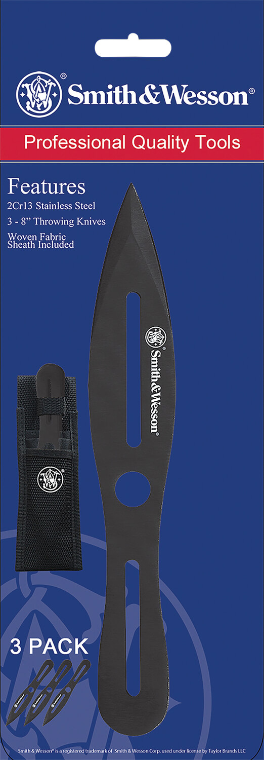 Smith & Wesson Knives SWTK8BCP Bullseye Throwing Knife 4.26" Fixed Plain Black Oxide 2Cr13MoV SS Black Includes Sheath Set of 3 - Image 2