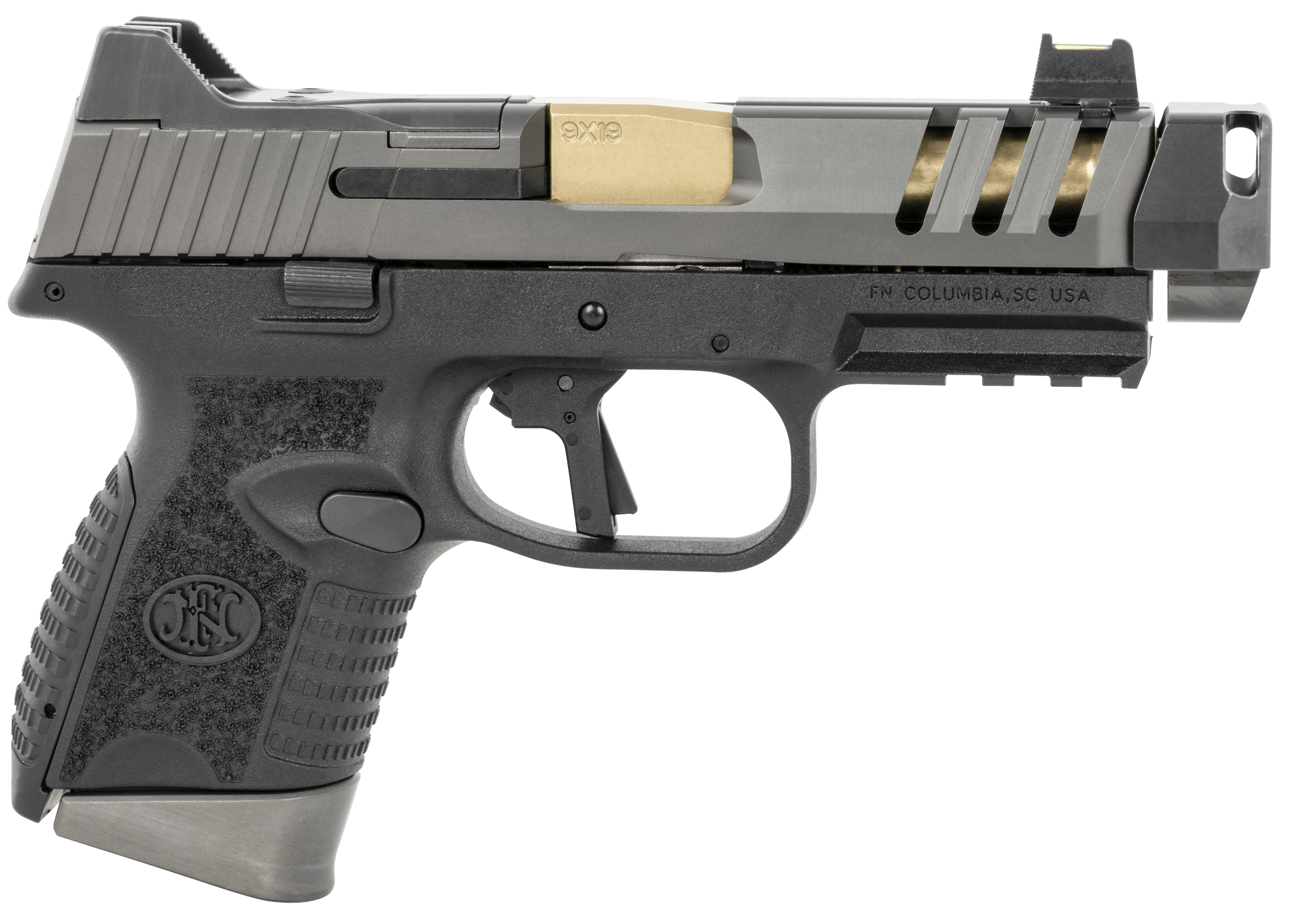 FN 66101350 509 CC Edge Compact Frame 9mm Luger 10+1 4.20" Gold Cerakote Target Crown Steel Barrel Graphite PVD Lightening Cut/Optic Cut/Serrated Slide Matte Black Polymer Frame w/Picatinny Rail Auto-Indexing Compensator Muzzle Ambidextrous