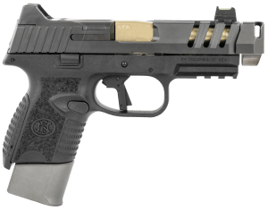 FN 66101347 509 CC Edge Compact Frame 9mm Luger 15+1/12+1 4.20" Gold Cerakote Target Crown Steel Barrel Graphite PVD Lightening Cut/Optic Cut/Serrated Slide Matte Black Polymer Frame w/Picatinny Rail Auto-Indexing Compensator Muzzle Ambidextrous