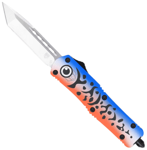 CobraTec Knives MFLBLUFS3TNS FS-3 Fishing Lure Medium 3" OTF Tanto Plain Satin D2 Steel Blade  4.50" Blue Fishing Lure Aluminum Cerakoted Handle
