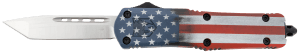 CobraTec Knives MCUSAFS3TNS FS-3 American Flag Medium 3" OTF Tanto Plain Satin D2 Steel Blade  5" US Flag Aluminum Cerakoted Handle
